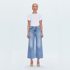 Pistola Jeans Luna Crop Ultra Wide Leg High Waist Blue Denim Bistro Wash Size 25